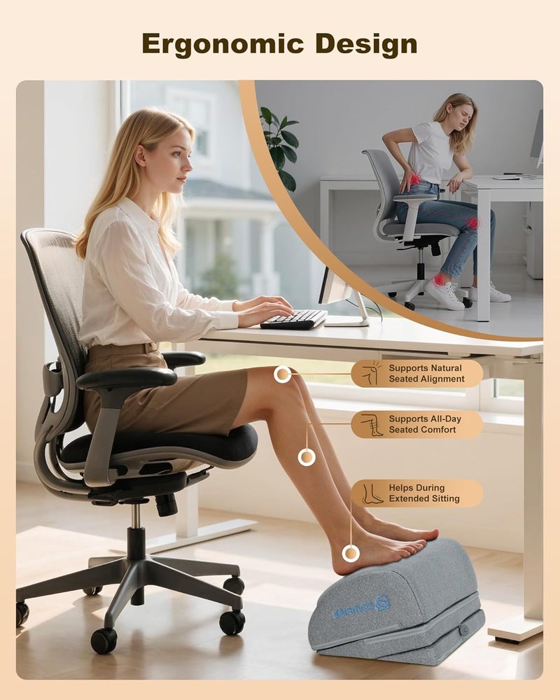 COMFIER مسند قدم تحت المكتب مع تسخين، اهتزاز، 3 ارتفاعات لمسند قدم تحت المكتب لمقعد المكتب، سخان قدم، دافئ للقدم، مسند قدم مدفأ مريح، مسند قدم لمقعد الألعاب، استخدام مكتب الكمبيوتر - Image 2